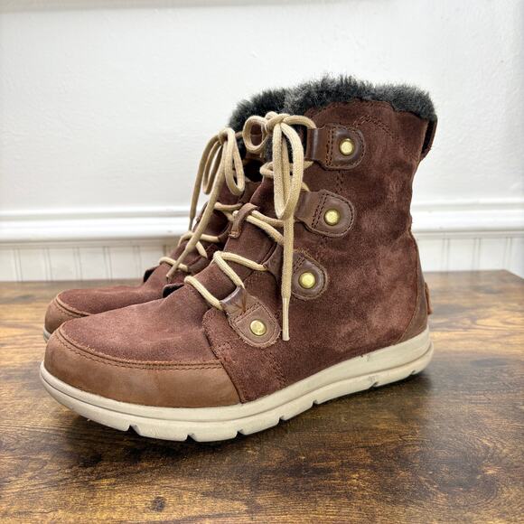 Sorel Size 8.5 Explorer Joan Pac Boots Suede Waterproof Brown Winter Snow - Picture 1 of 11